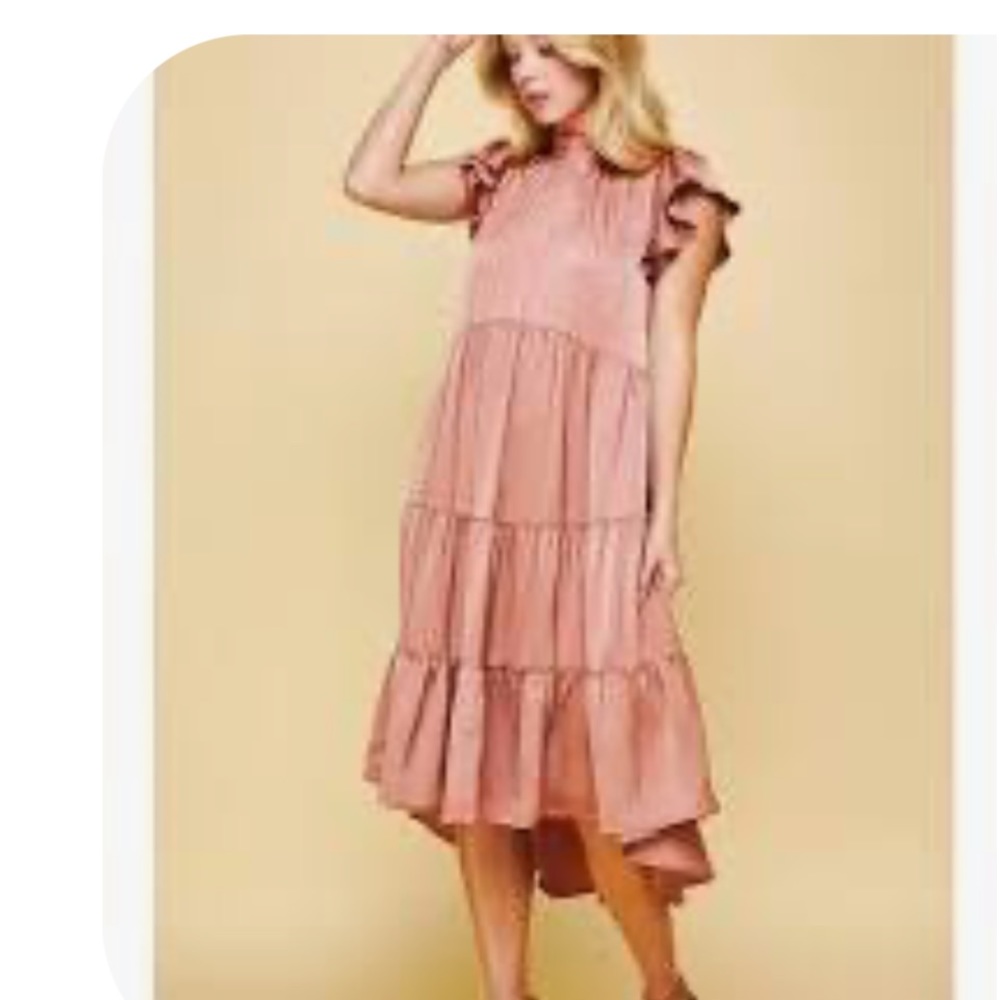 Pinch Halter Tiered dress ruffled cap sleeves with pockets Large wedding Guest